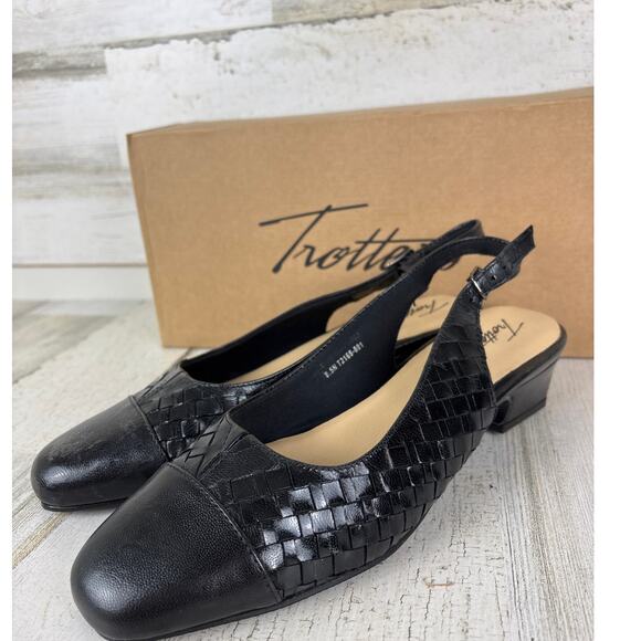 Trotters womens 8.5 Dea black woven leather slingback slip on shoe new pump - Picture 2 of 8
